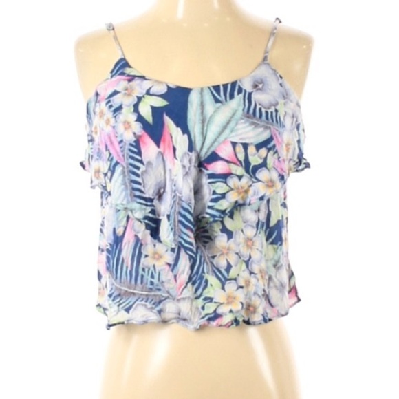AEO Tropical triangle Ruffle botanical tank top XS women’s shirt - Picture 1 of 5